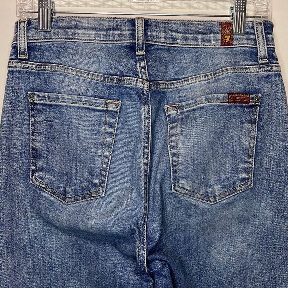 7 for All Mankind Josefina High Waist Dark Wash Distress Straight Jeans Size 26 - Picture 4 of 9